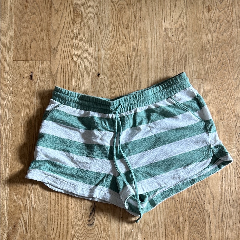 Maurices Green and White Striped Terry Shorts